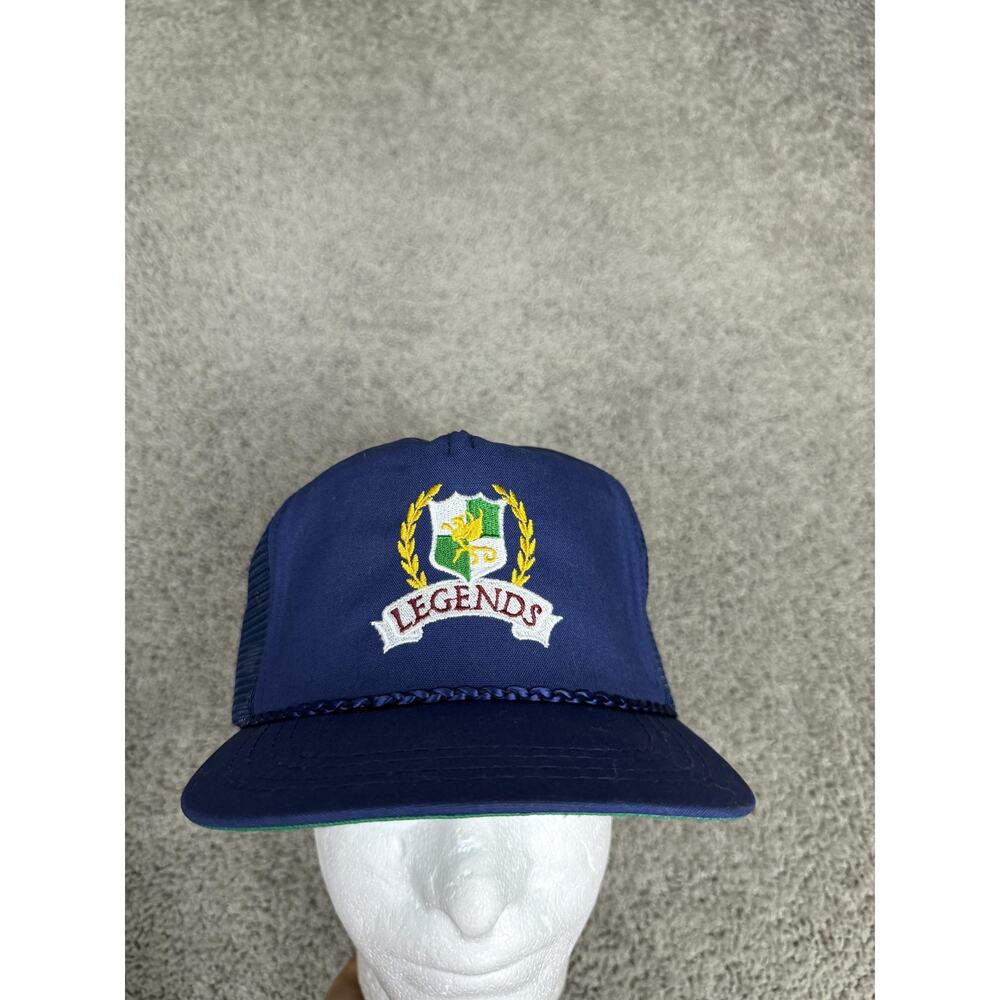Vintage Derby Cap Legends Hat Cap Strap Back Mens One Size Blue Mesh Trucker 80s